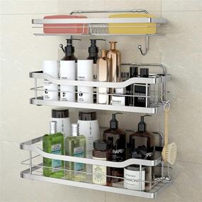 img 4 attached to Stusgo SUS304 Stainless Steel Shower Caddy Wall Mount Bathroom with Double Soap Dish Holder, Adhesive Shower Shelves for Inside Shower including 4 Hooks - No Drilling Shower Storage, 3 Pack