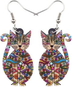 img 4 attached to Novelty Funny Cat Earrings - Acrylic Drop Dangle for Girls, Women, and Kids - Pets Gift by Bonsny