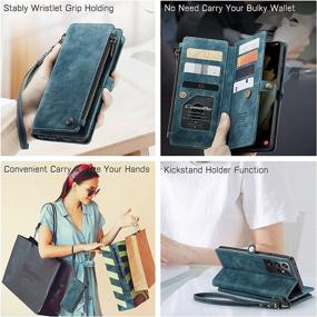 img 2 attached to 📱 Defencase Samsung Galaxy S21 Ultra Case - Blue Green PU Leather Flip Wallet with Magnetic Closure, Lanyard Strap, Zipper Card Holder for Men and Women