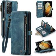 📱 defencase samsung galaxy s21 ultra case - blue green pu leather flip wallet with magnetic closure, lanyard strap, zipper card holder for men and women logo