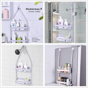 img 3 attached to Hilarious.P - Plastic Hanging Shower Caddy for Shampoo, Conditioner, and Soap with Hooks for Razors, Towels, and More 4”x11.7”x26.5”
