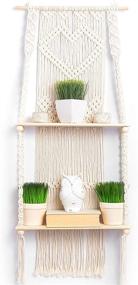 img 4 attached to 🌿 Boho Macrame Wall Hanging Shelf with Two Plant Shelves and Decor Tiers - Handmade Hanging Bohemian Shelf with Indoor Macrame Design