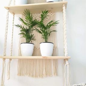 img 1 attached to 🌿 Boho Macrame Wall Hanging Shelf with Two Plant Shelves and Decor Tiers - Handmade Hanging Bohemian Shelf with Indoor Macrame Design