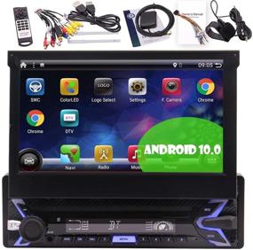 img 4 attached to 🚗 7 Inch Flip-Out Touchscreen Android Car Radio Single Din Head Unit with Bluetooth, GPS Navigation, USB, SD, FM/AM Tuner, WiFi, Mirror Link - Automotive Video Digital Media Player