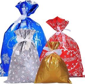 img 4 attached to YUSONGIRL 30Pcs Christmas Wrap Bags Assorted with Ribbon Ties - 🎁 Ideal for Christmas Goody Bags, Wrapping & Birthday Party Decorations (Pattern 2)