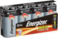 4 штуки батареек energizer max 9 вольт щелочного типа. логотип