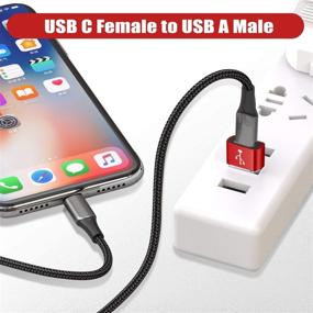img 3 attached to 2-Pack USB-C Female to USB-A Male Adapter with Type C to USB Charger Connector for iPhone 12, 11 Pro Max, Mini, XR, SE, Airpods, iPad 8, Air 4, Samsung Galaxy Note 10, 20, S20, Plus, Pixel 5. Includes Wall Chargers.