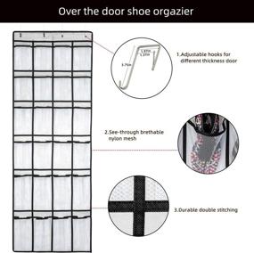 img 2 attached to 👠 SAVERHO 24-Pocket Over The Door Shoe Organizer Rack - Hanging Shoe Holder for Men, Women, and Kids - 58x21 Inch (White-2pack)