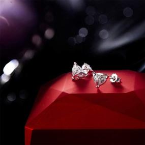 img 2 attached to 💎 Sparkling Zirconia Fox Stud Earrings Encased in an Elegant Diamond Shaped Box - Perfect for Women and Girls