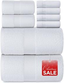 img 4 attached to 🛀 Premium 8 Piece Luxury White Bath Towel Set - High-Quality Combed Cotton, Hotel Grade Absorbency [Worth $72.95]