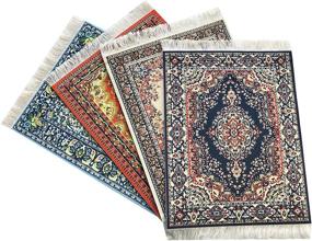 img 4 attached to Enhance Your Workstation with a Set of 4 Rug Mouse Pads - Oriental Turkish Design, Miniature Carpet Mats (Set-3)