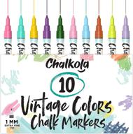 🎨 extra fine tip liquid chalk markers set - 10 vintage colors, 1mm - for chalkboard, blackboards, window, bistro - bold dry erase marker pens logo