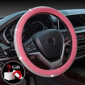 img 3 attached to 💎 Universal Fit 15 Inch Pink Diamond Leather Steering Wheel Cover with Crystal Rhinestones - Bling Bling Car Wheel Protector for Women and Girls