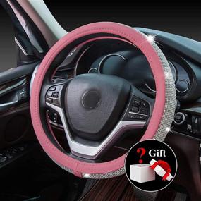 img 1 attached to 💎 Universal Fit 15 Inch Pink Diamond Leather Steering Wheel Cover with Crystal Rhinestones - Bling Bling Car Wheel Protector for Women and Girls