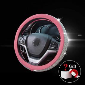img 2 attached to 💎 Universal Fit 15 Inch Pink Diamond Leather Steering Wheel Cover with Crystal Rhinestones - Bling Bling Car Wheel Protector for Women and Girls
