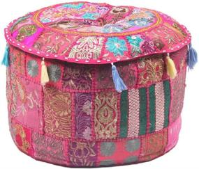 img 2 attached to 🛋️ Indian Vintage Ottoman Pouf Cover by Radhy Krishna Fashions - Patchwork Design, Living Room Foot Stool, Decorative Handmade Home Chair Cover (Pink, 14X22X22)