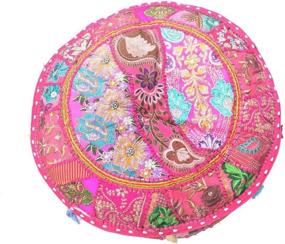 img 1 attached to 🛋️ Indian Vintage Ottoman Pouf Cover by Radhy Krishna Fashions - Patchwork Design, Living Room Foot Stool, Decorative Handmade Home Chair Cover (Pink, 14X22X22)