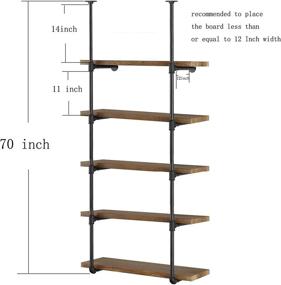 img 3 attached to 📚 Yuanshikj 2Pc (70-inch Tall, 12-inch deep, 3/4-inch) Industrial Wall Mount Iron Pipe Shelf Shelves Shelving Bracket Vintage Retro Black DIY Open Bookshelf Storage Home Kitchen (2 Pcs, 5-Tier, Hardware Only)