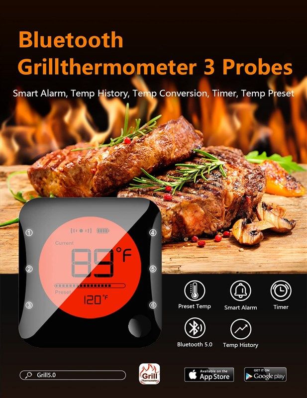 BFOUR Wireless Meat Thermometer, Bluetooth Meat Thermometer with 3