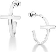 miabella 925 silver cross small hoop earrings for women & teen girls - made in italy logo