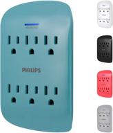 розетка с защитой от перенапряжения philips accessories philips с шестью выходными розетками, 900 дж, трехконтактная, эргономичный дизайн, светодиодный индикатор защиты, изумрудного цвета, модель spp3461tl/37, 1 штука. логотип