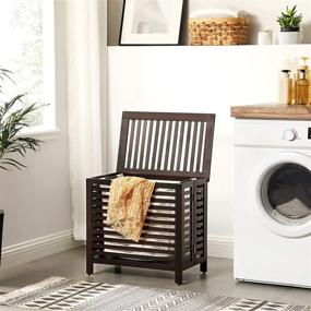 img 3 attached to 🧺 SONGMICS Bamboo Laundry Hamper with Lid - Foldable Storage Box and Cotton Liner - 14.5 Gal, Brown ULCB180BR - Ideal for Living Room and Bedroom