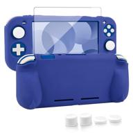 🎮 nintendo switch lite protective case - soft grip cover with comfort ergonomic handles, self stand, 4 thumbstick caps (silicone-blue) логотип