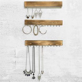 img 2 attached to MyGift 3-Piece Rustic Wood and Gold Tone Metal Jewelry Organizer Set: Wall-Mounted Storage Racks with 24 Hooks for Necklaces, Bracelets, and Earrings