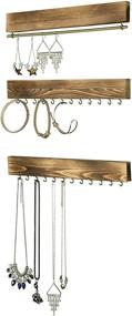 img 3 attached to MyGift 3-Piece Rustic Wood and Gold Tone Metal Jewelry Organizer Set: Wall-Mounted Storage Racks with 24 Hooks for Necklaces, Bracelets, and Earrings