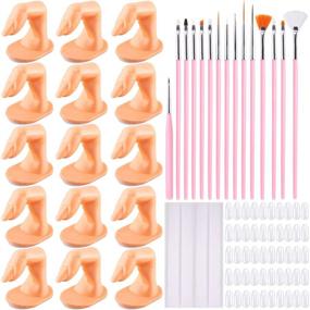 img 4 attached to 💅 BQTQ Nail Art Brushes Set with 15 Fake Manicure Fingers, 50 Practice Nail Tips, 15 Nail Brushes, and 1 White Reusable Adhesive Putty for Nail Art Training