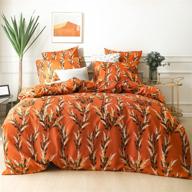 🍂 burnt orange floral duvet cover queen: nayoroom reversible microfiber bedding set with green & white rust botanical leaves print - 3-piece comforter covers for garden farmhouse theme, zipper ties included логотип