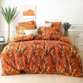 img 4 attached to 🍂 Burnt Orange Floral Duvet Cover Queen: Nayoroom Reversible Microfiber Bedding Set with Green & White Rust Botanical Leaves Print - 3-Piece Comforter Covers for Garden Farmhouse Theme, Zipper Ties Included