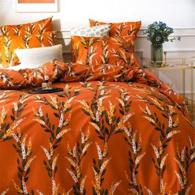 img 2 attached to 🍂 Burnt Orange Floral Duvet Cover Queen: Nayoroom Reversible Microfiber Bedding Set with Green & White Rust Botanical Leaves Print - 3-Piece Comforter Covers for Garden Farmhouse Theme, Zipper Ties Included