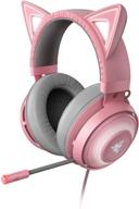 🐱 razer kraken kitty - gaming headset (pink/quartz) with cat ear design, rgb chroma lighting, active noise reduction microphone, thx spatial audio, ear cup controls logo