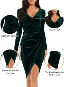 img 3 attached to 👗 HUHOT Women's Velvet Bodycon Midi Dress - Stylish V Neck Wrap with Long Sleeves, Split, and Ruched Details for Cocktail Party