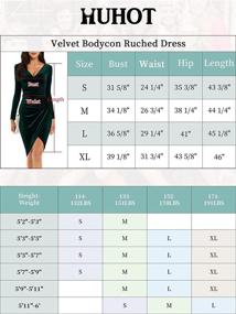 img 2 attached to 👗 HUHOT Women's Velvet Bodycon Midi Dress - Stylish V Neck Wrap with Long Sleeves, Split, and Ruched Details for Cocktail Party