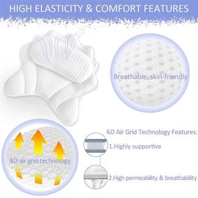 img 2 attached to 🛀 Bath Pillow for Tub with 4D Air Mesh Technology, Ergonomic Design and 6 Strong Suction Cups - Supports Head, Back, Shoulder, and Neck - Fits All Bathtub, Hot Tub, Jacuzzi