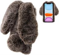 🐰 cute rabbit case for samsung galaxy a11 - brown: fuzzy winter fur, bunny ears, soft & flexible tpu bumper - women girls protective cover logo