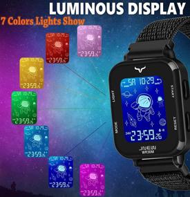 img 2 attached to 🦄 Kids Digital Unicorn Watch by Venhoo - Outdoor Sports Wristwatch with Colorful LED, Alarm, Stopwatch - Nylon Strap for Little Girls