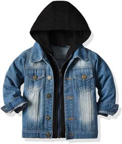 img 4 attached to Trendy L SERVER Toddler Boys Jean Jacket: Denim Outwear for Boys and Girls, Zipper Closure, Hoodie Style