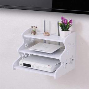 img 3 attached to 📺 HAI+: Three-Layer Floating White TV Shelf with Wall Mount for WiFi Router, Set-top Box, and Streaming Media Equipment