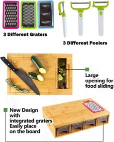 img 2 attached to 🔪 BAMBOO LAND: Versatile Bamboo Cutting Board Set with Container, Peeler, Juice Groove, Tray, Graters, Handles, and Food Opening for Kitchen