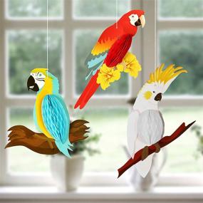 img 3 attached to 🌴 Paper Jazz Summer Luau Tiki Hawaiian Beach Tropical Party Parrot Honeycomb Hanging Decoration in Red, White, and Blue