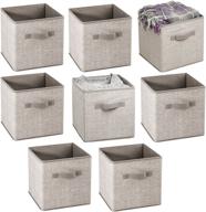 📦 mdesign soft fabric cube bin box organizer - front handle - closet, bedroom, furniture shelving unit storage - textured print, 10.5" high - 8 pack - linen/tan logo