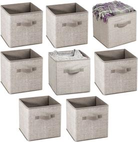 img 4 attached to 📦 mDesign Soft Fabric Cube Bin Box Organizer - Front Handle - Closet, Bedroom, Furniture Shelving Unit Storage - Textured Print, 10.5" High - 8 Pack - Linen/Tan