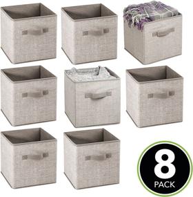 img 3 attached to 📦 mDesign Soft Fabric Cube Bin Box Organizer - Front Handle - Closet, Bedroom, Furniture Shelving Unit Storage - Textured Print, 10.5" High - 8 Pack - Linen/Tan