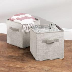 img 2 attached to 📦 mDesign Soft Fabric Cube Bin Box Organizer - Front Handle - Closet, Bedroom, Furniture Shelving Unit Storage - Textured Print, 10.5" High - 8 Pack - Linen/Tan