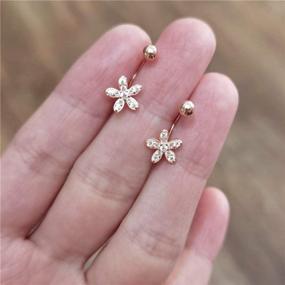 img 1 attached to 🌸 CZ Flower Dangle Ball Half Small Piercing Hoop Stud Earrings for Women Girls | Sterling Silver Crystal Drop Front Back Huggie Hoops | Tragus Curved Barbell Daith Rook Ear Body Ring 20G