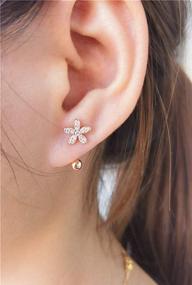 img 3 attached to 🌸 CZ Flower Dangle Ball Half Small Piercing Hoop Stud Earrings for Women Girls | Sterling Silver Crystal Drop Front Back Huggie Hoops | Tragus Curved Barbell Daith Rook Ear Body Ring 20G