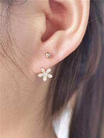 img 2 attached to 🌸 CZ Flower Dangle Ball Half Small Piercing Hoop Stud Earrings for Women Girls | Sterling Silver Crystal Drop Front Back Huggie Hoops | Tragus Curved Barbell Daith Rook Ear Body Ring 20G